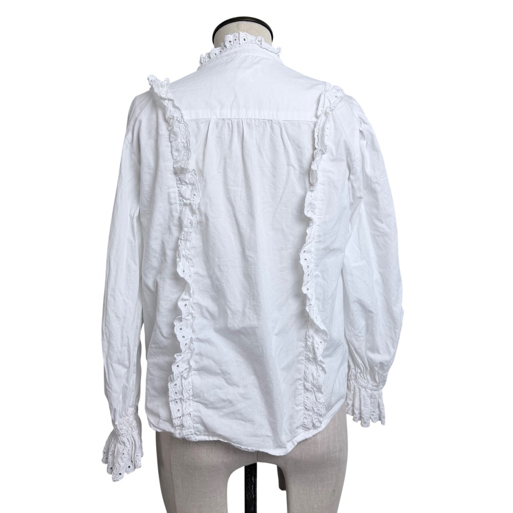 Maeve Anthropologie White Eyelet Ruffle Blouse Cotton Victorian Top XS - Picture 2 of 9